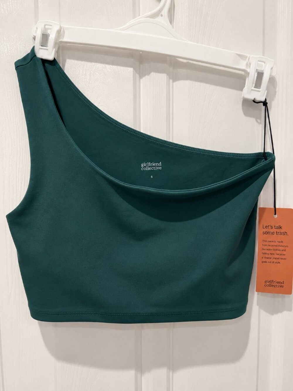 Clean Girl Y2K Girlfriend Collective One Shoulder Crop Top Sports Bra Size S Gre